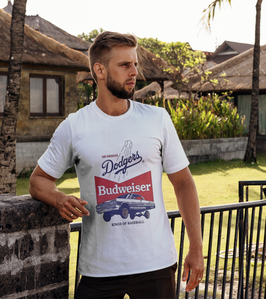 Los Angeles Dodgers Budweiser Kings Of Baseball Retro Car T-Shirt