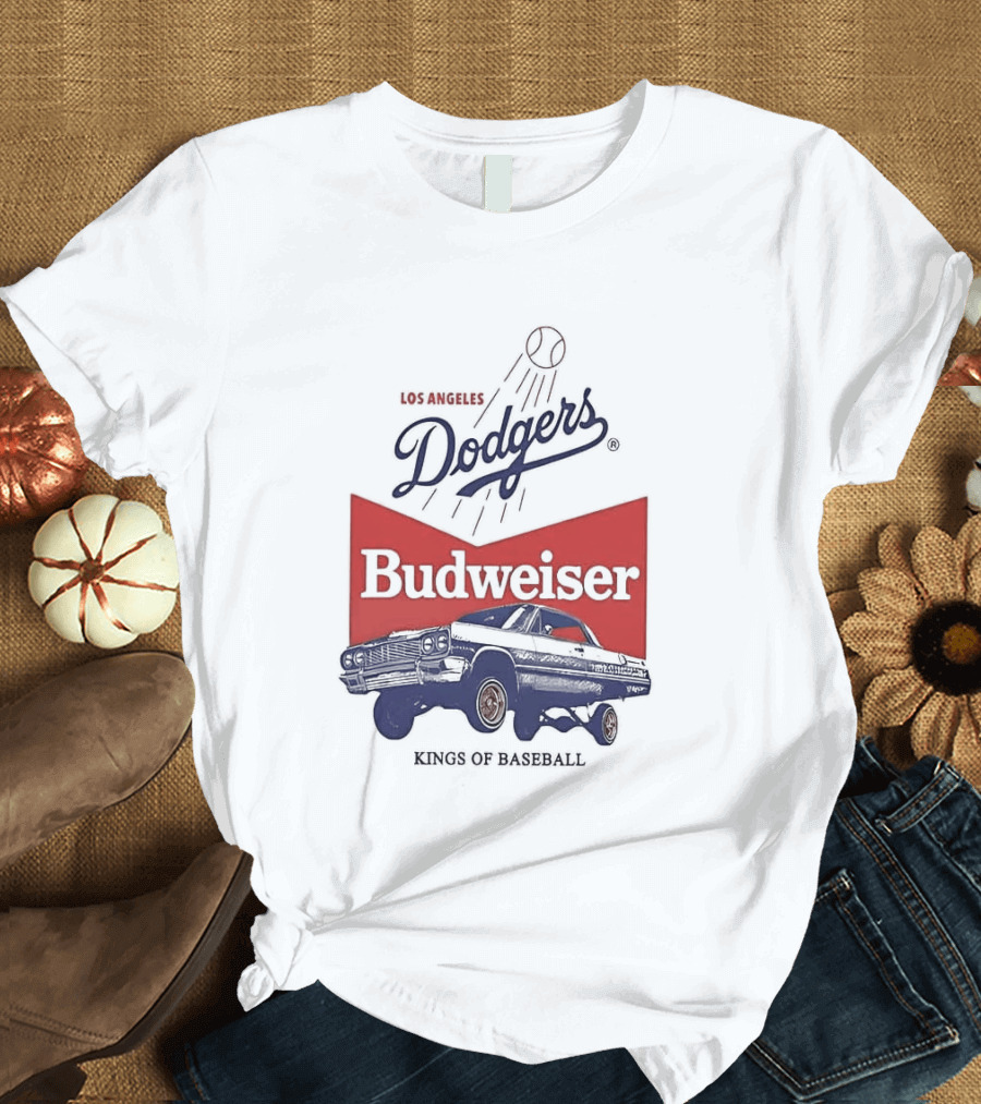 Los Angeles Dodgers Budweiser Kings Of Baseball Retro Car T-Shirt