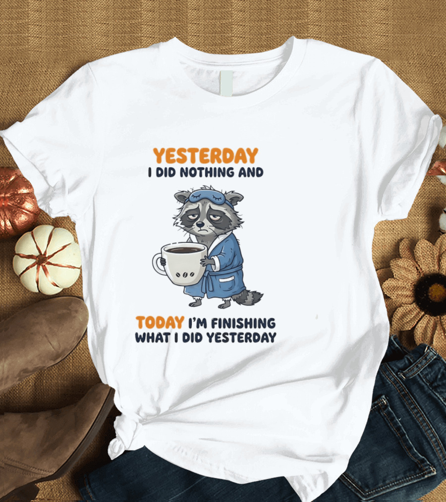 Yesterday I Did Nothing And Today Raccoon Finishing What I Did Yesterday T-Shirt