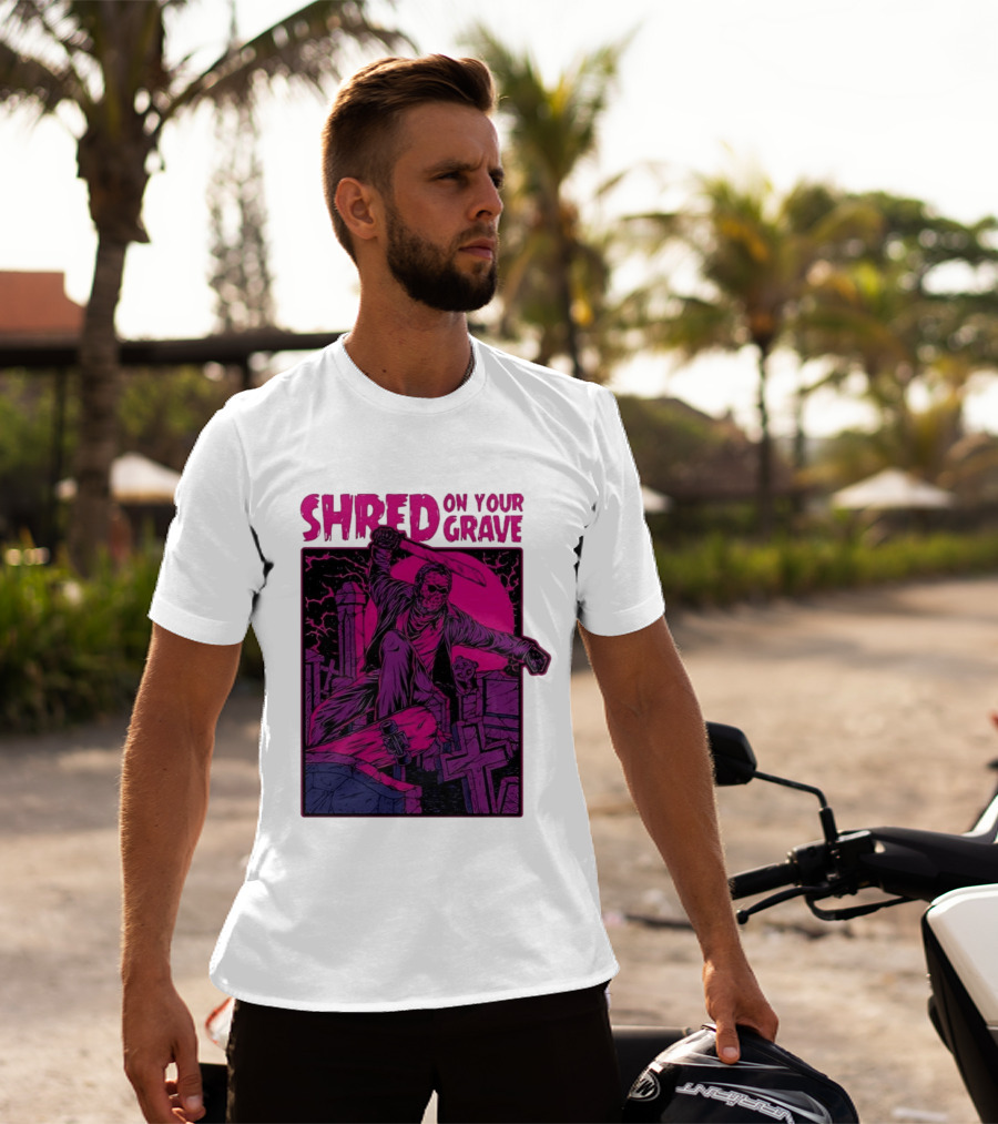 Shred On Your Grave Halloween Skateboarding Tombstones Horror T-Shirt