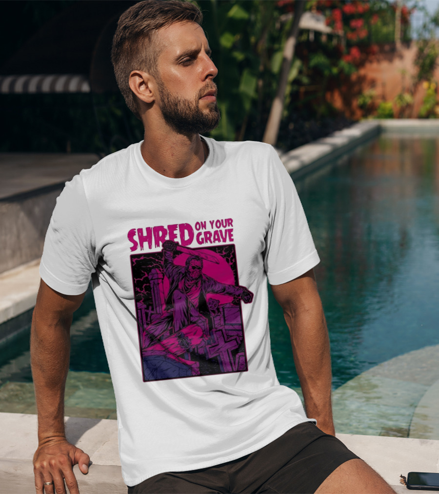 Shred On Your Grave Halloween Skateboarding Tombstones Horror T-Shirt