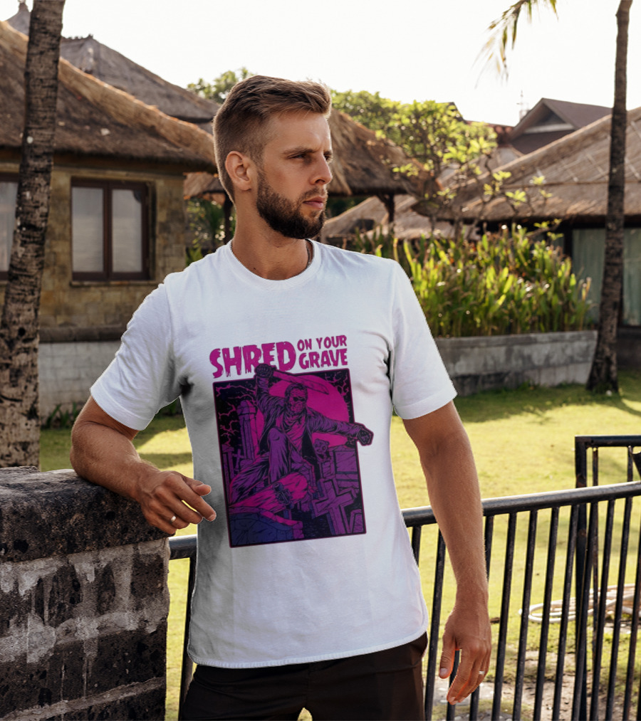 Shred On Your Grave Halloween Skateboarding Tombstones Horror T-Shirt
