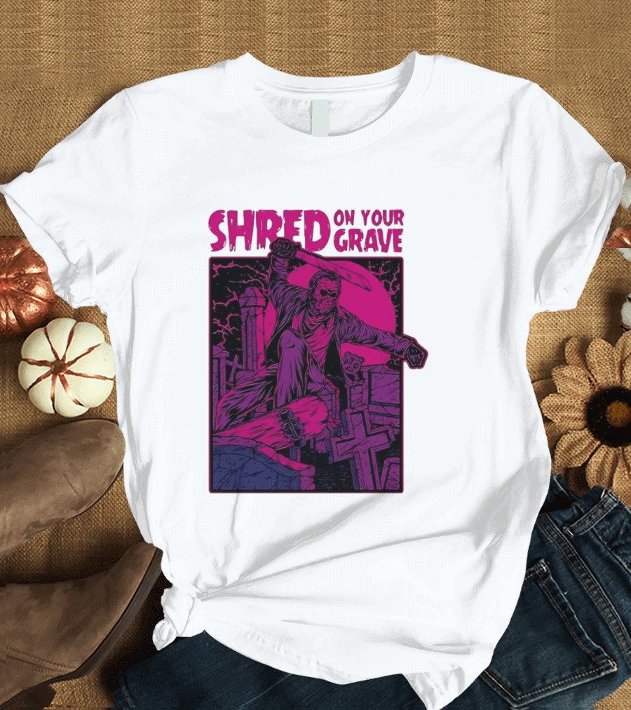 Shred On Your Grave Halloween Skateboarding Tombstones Horror T-Shirt