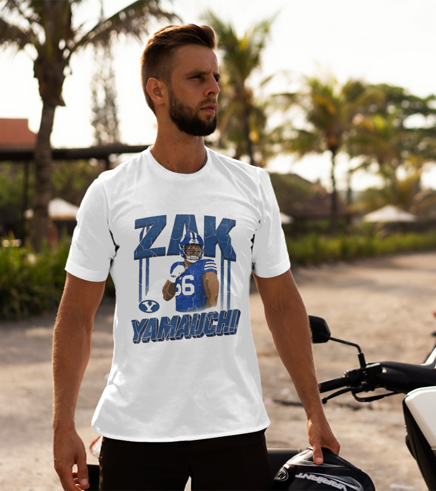 Zak Yamauchi Football Number 66 Blue And Green T-Shirt