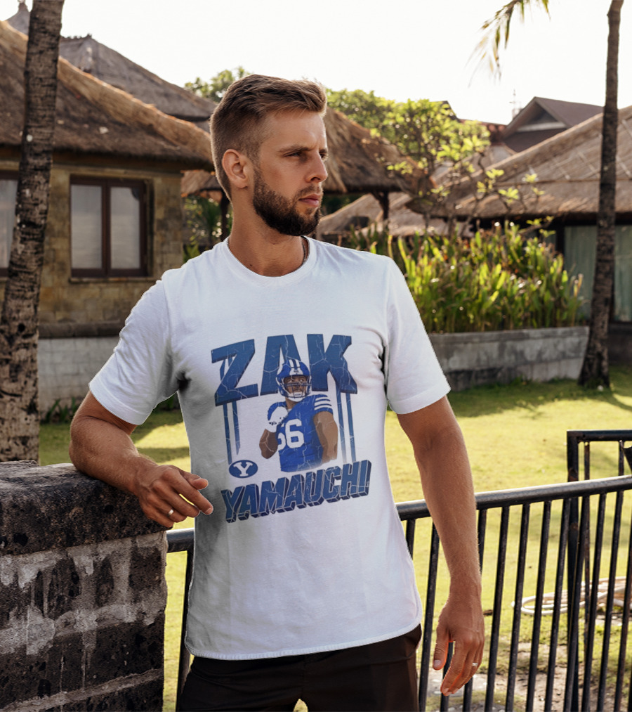 Zak Yamauchi Football Number 66 Blue And Green T-Shirt