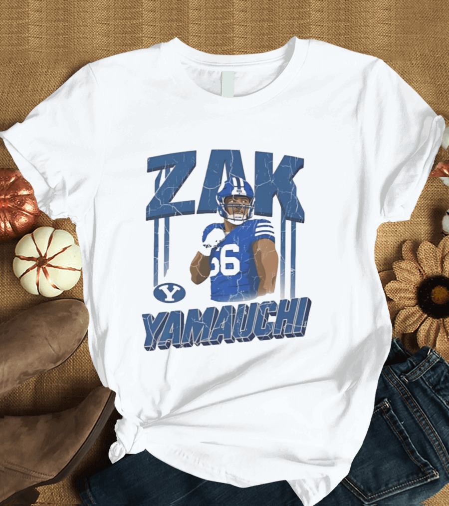 Zak Yamauchi Football Number 66 Blue And Green T-Shirt
