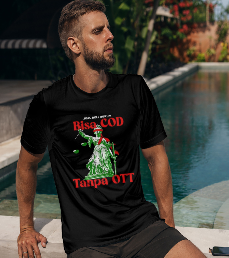 Jual Beli Hukum Bisa COD Tanpa OTT Satire Lady Justice Blindfold Scales T-Shirt