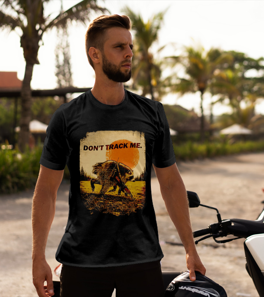Don't Track Me Raccoon Sunset AK 47 Forest Scene T-Shirt