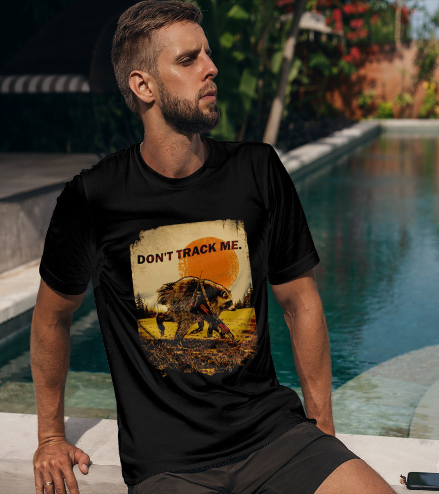 Don't Track Me Raccoon Sunset AK 47 Forest Scene T-Shirt