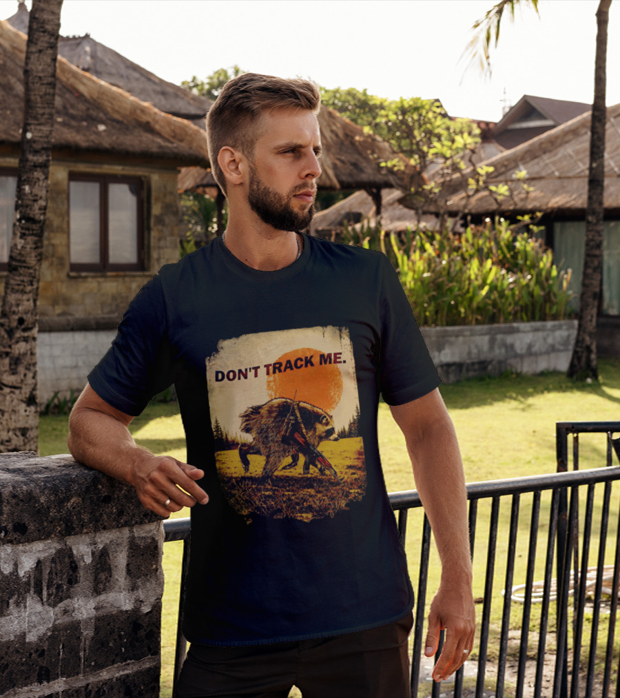 Don't Track Me Raccoon Sunset AK 47 Forest Scene T-Shirt