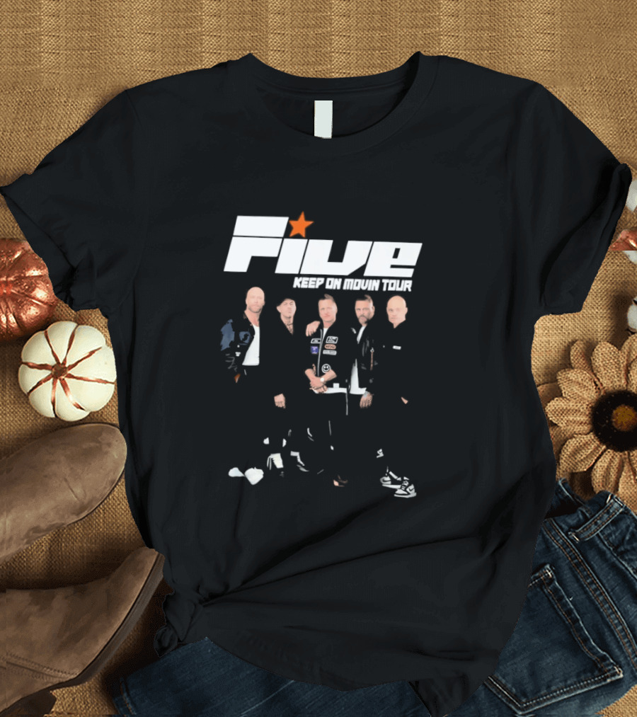 Five Keep On Movin Tour 90s Boyband Nostalgia Star T-Shirt
