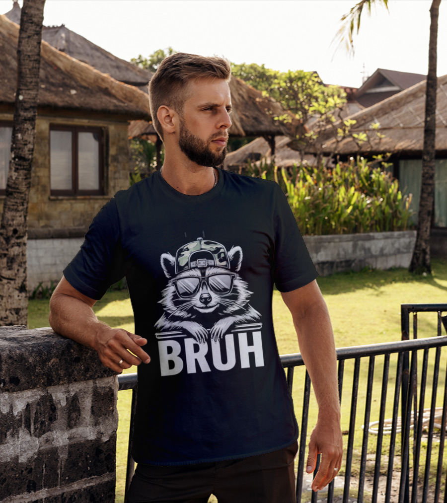 Raccoon With Camo Hat And Sunglasses Bruh T-Shirt