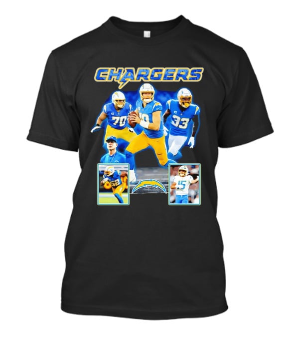Los Angeles Chargers Players Collage Featuring Quarterback Wide Receiver And Running Back T-Shirt