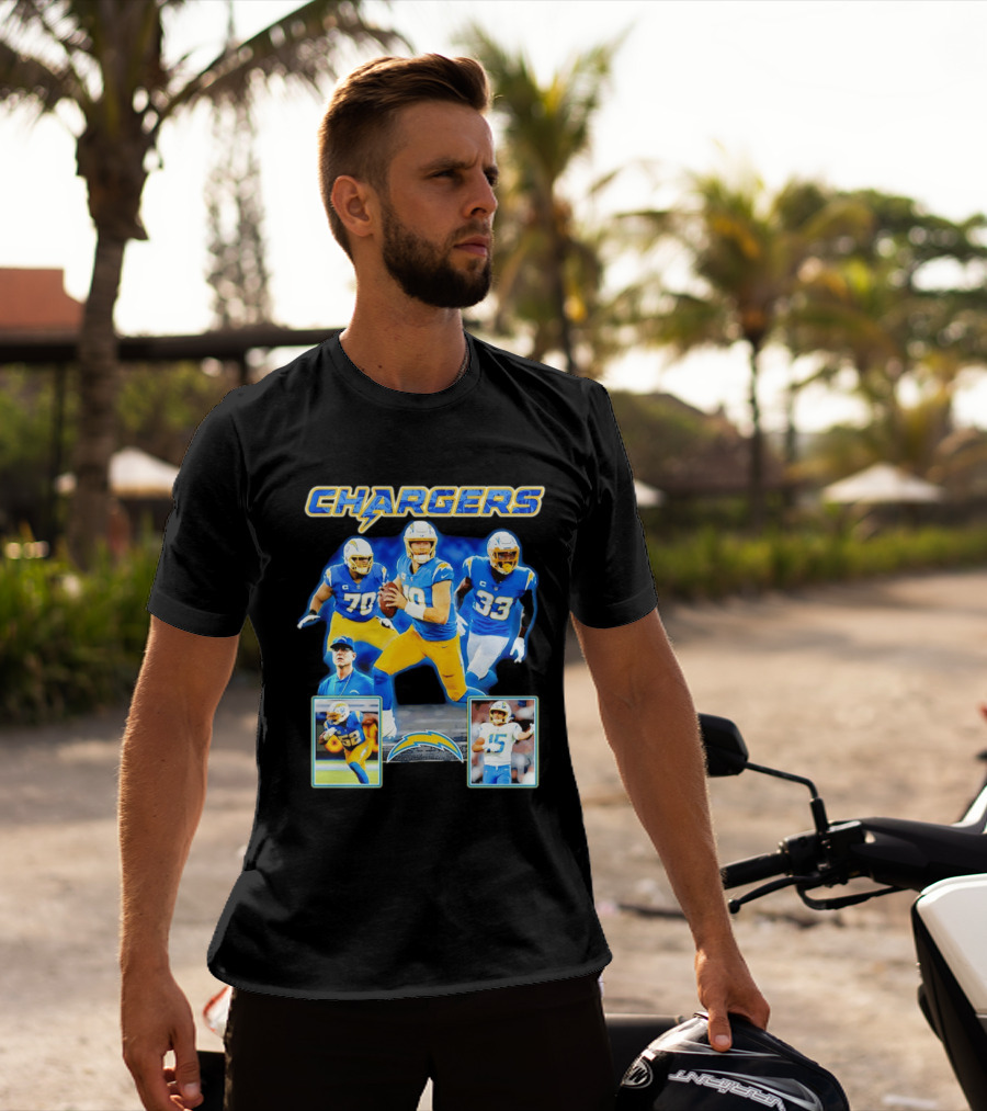 Los Angeles Chargers Players Collage Featuring Quarterback Wide Receiver And Running Back T-Shirt