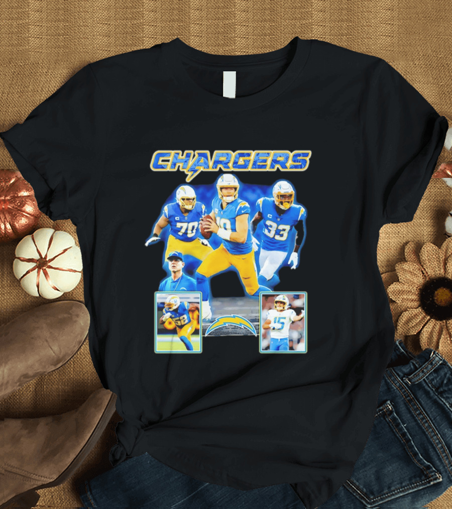 Los Angeles Chargers Players Collage Featuring Quarterback Wide Receiver And Running Back T-Shirt