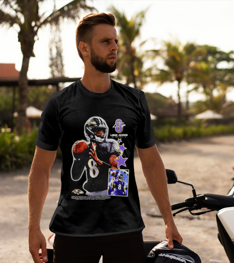 Lamar Jackson Baltimore Ravens No 8 MVP Stars Iconic Football Legend T-Shirt