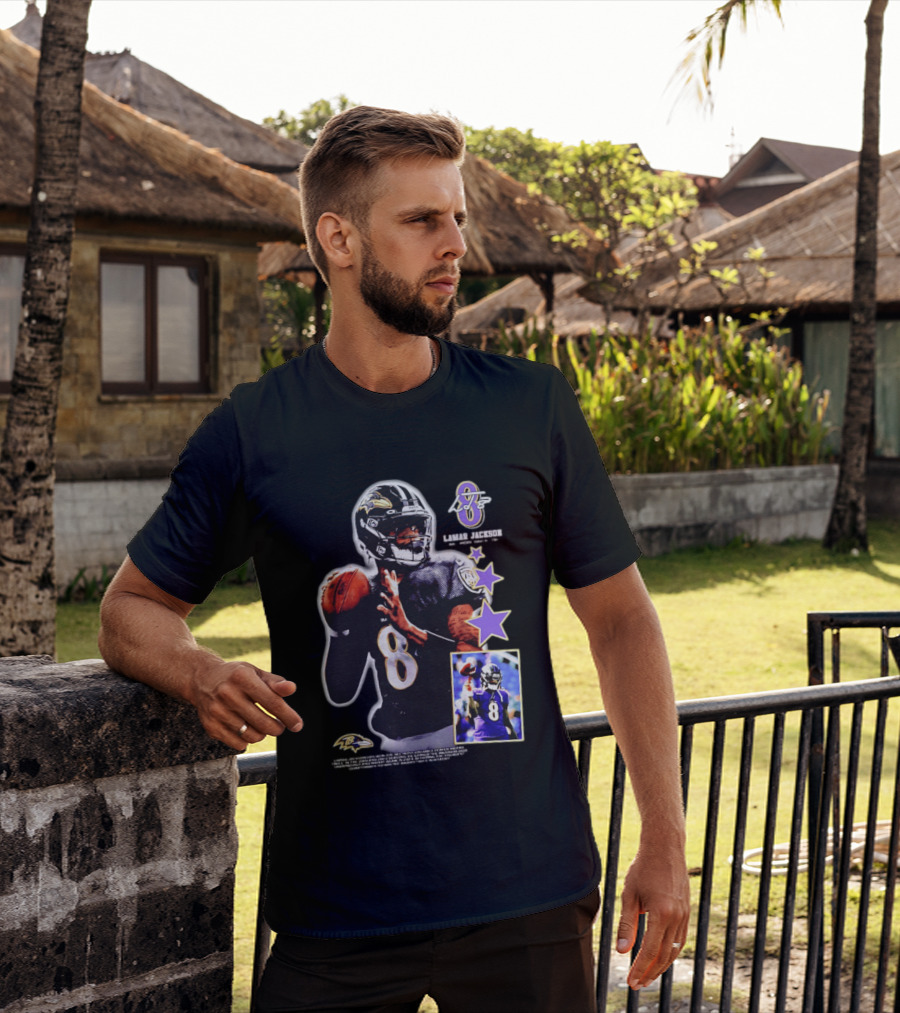 Lamar Jackson Baltimore Ravens No 8 MVP Stars Iconic Football Legend T-Shirt