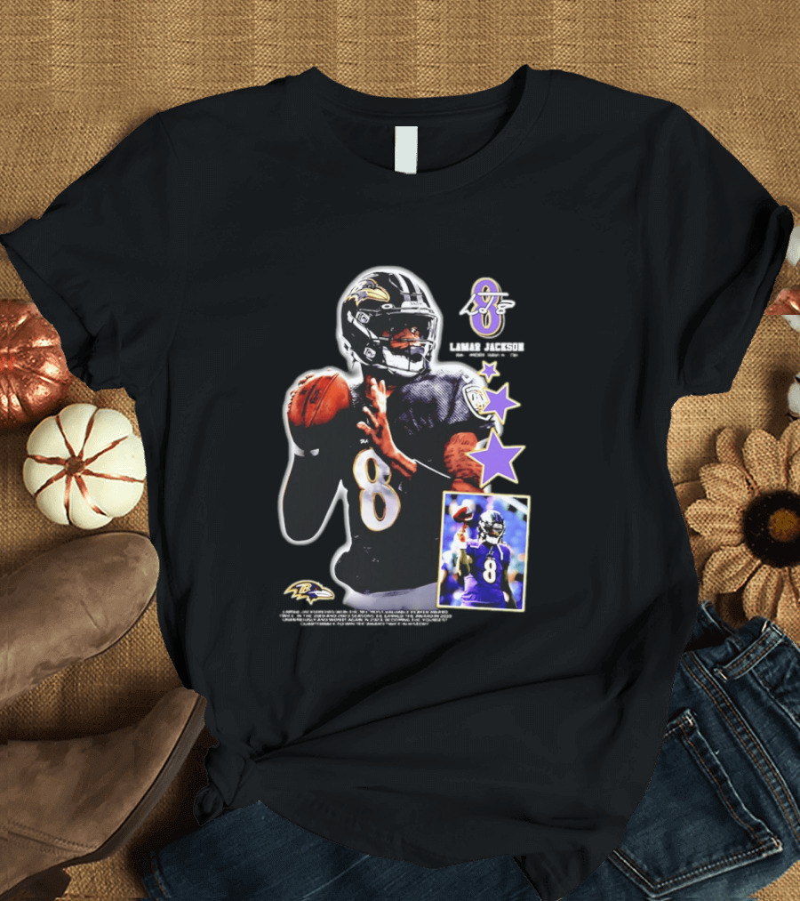 Lamar Jackson Baltimore Ravens No 8 MVP Stars Iconic Football Legend T-Shirt