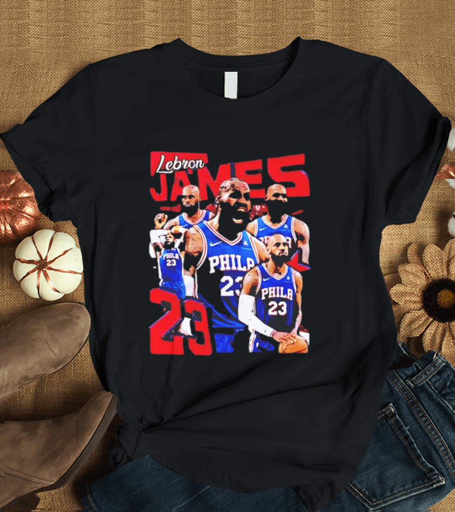 LeBron James No 23 Philadelphia 76ers Collage Legends T-Shirt