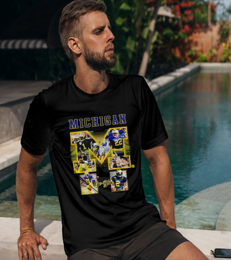 Michigan Wolverines Go Blue Football Iconic Collage T-Shirt