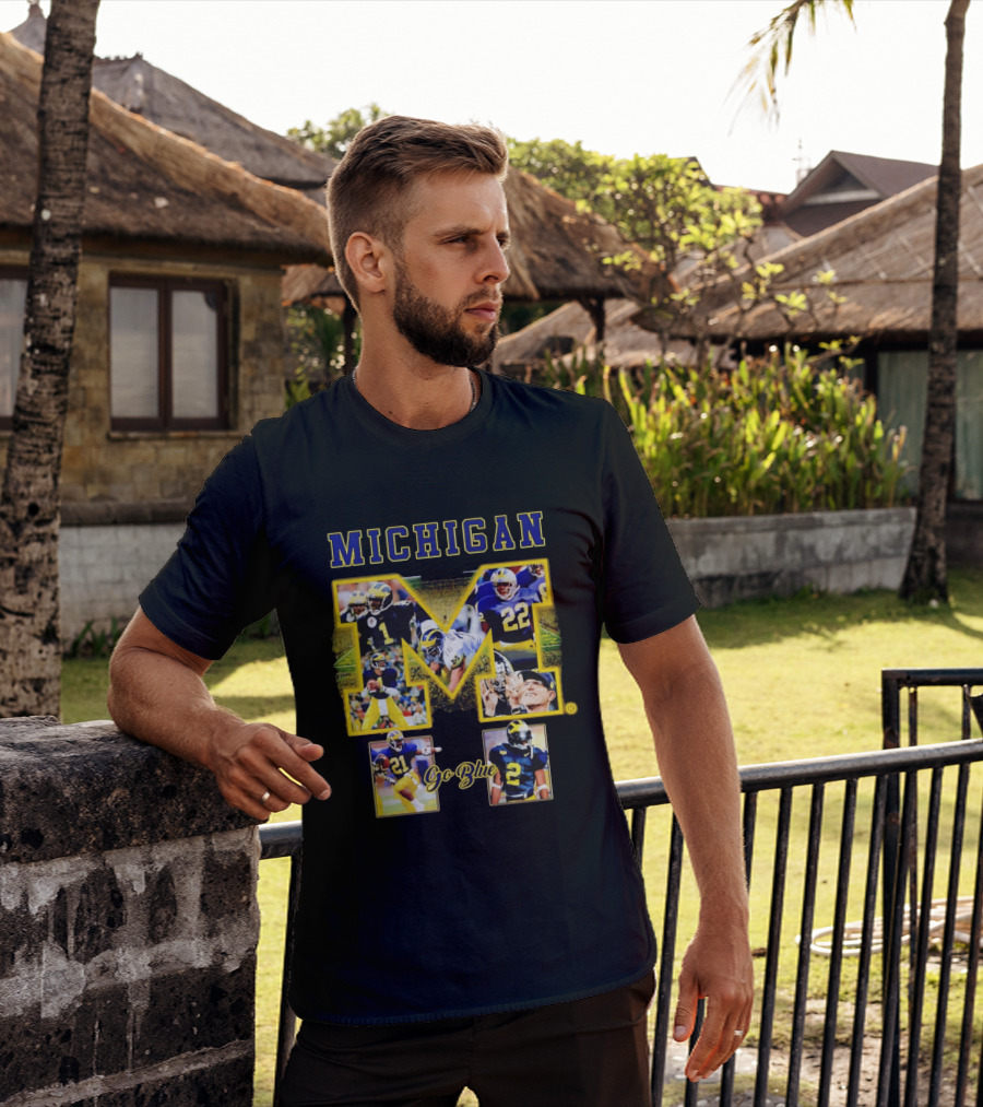 Michigan Wolverines Go Blue Football Iconic Collage T-Shirt