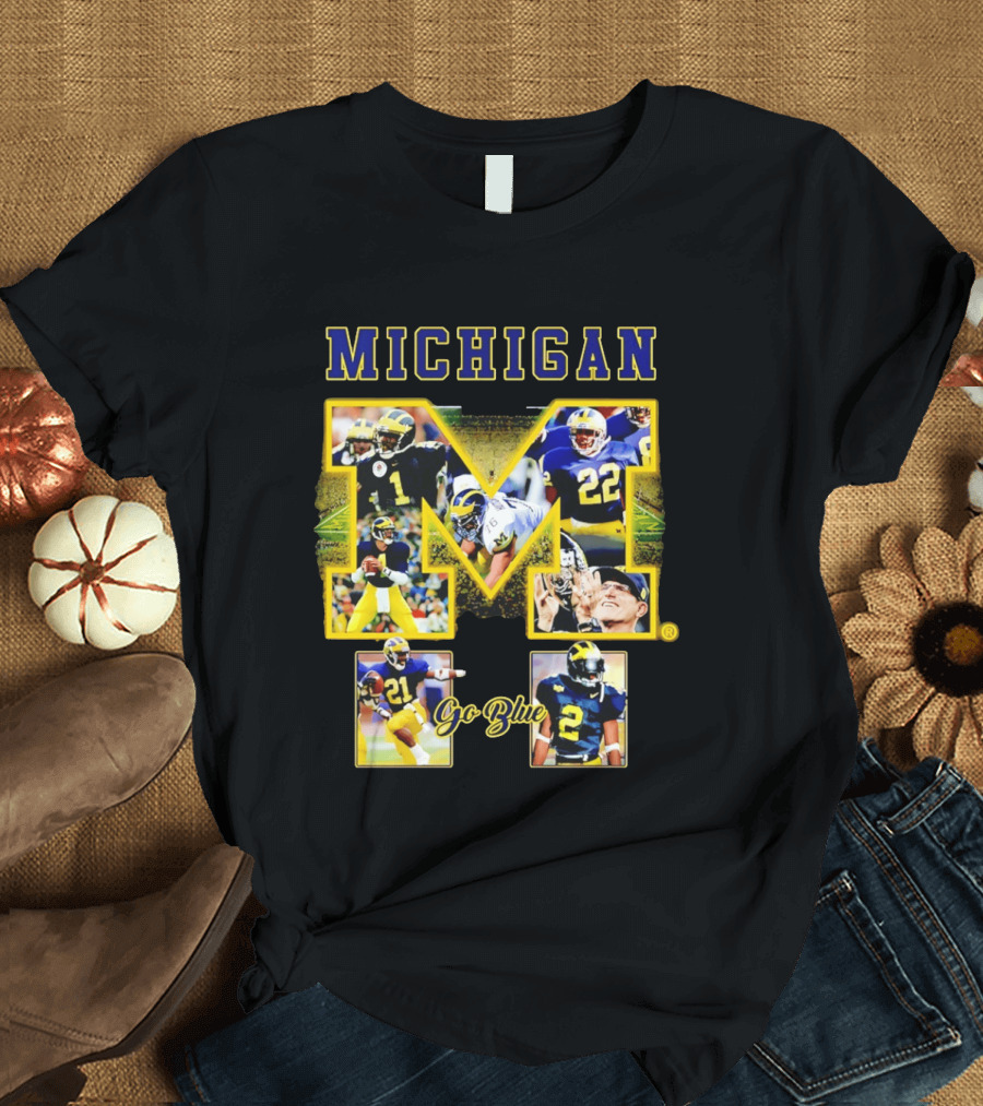 Michigan Wolverines Go Blue Football Iconic Collage T-Shirt