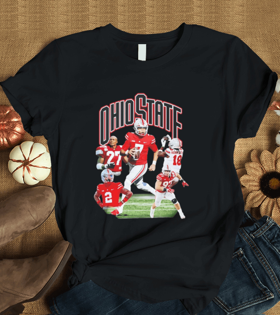 Ohio State Football Collage Featuring Harrison Jr And Star Players T-Shirt