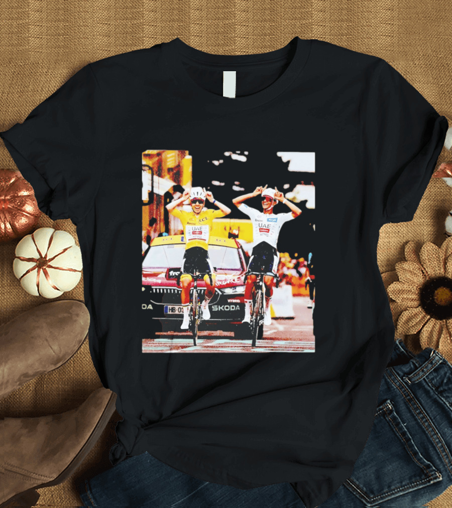 Tadej Pogačar Isaac Del Toro UAE Team Emirates Cycling Skoda Tour Celebratory Finish T-Shirt