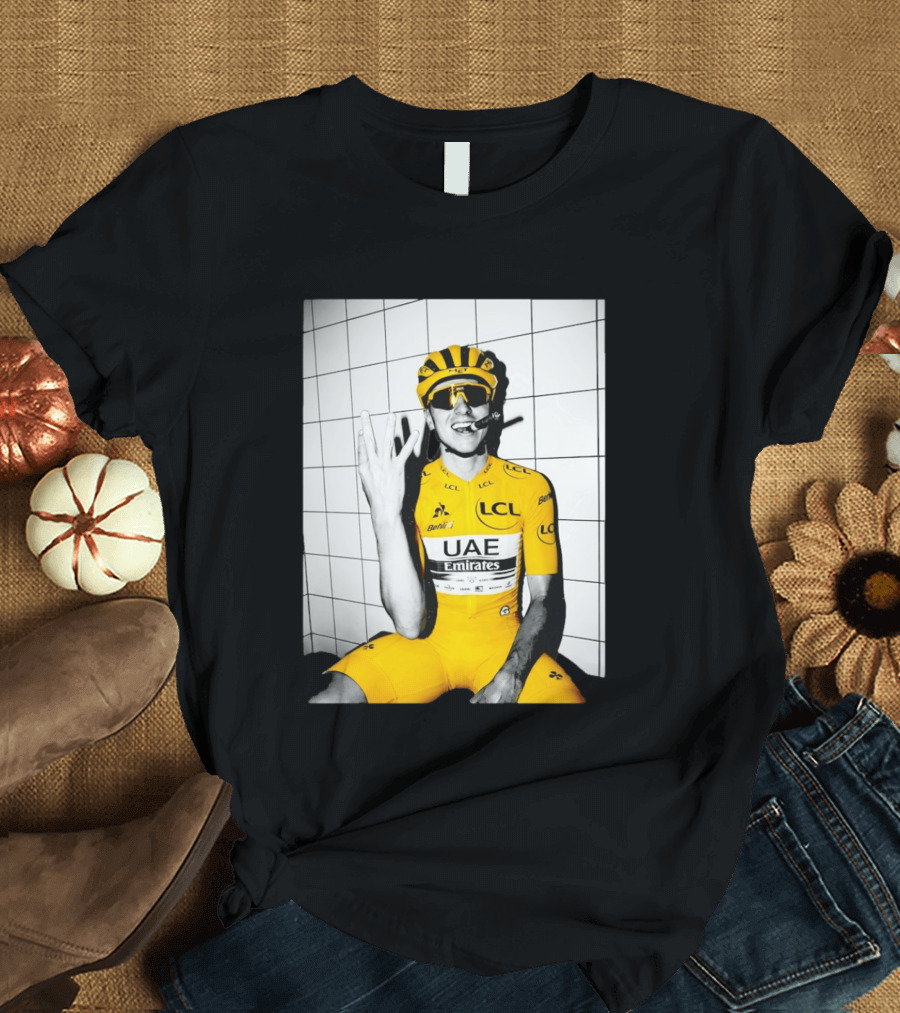Tadej Pogačar UAE Emirates LCL Yellow Jersey Cycling Champion T-Shirt
