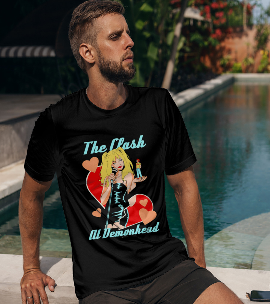 The Clash At Demonhead Heart And Singer With Microphone And Red Haired Figure T-Shirt