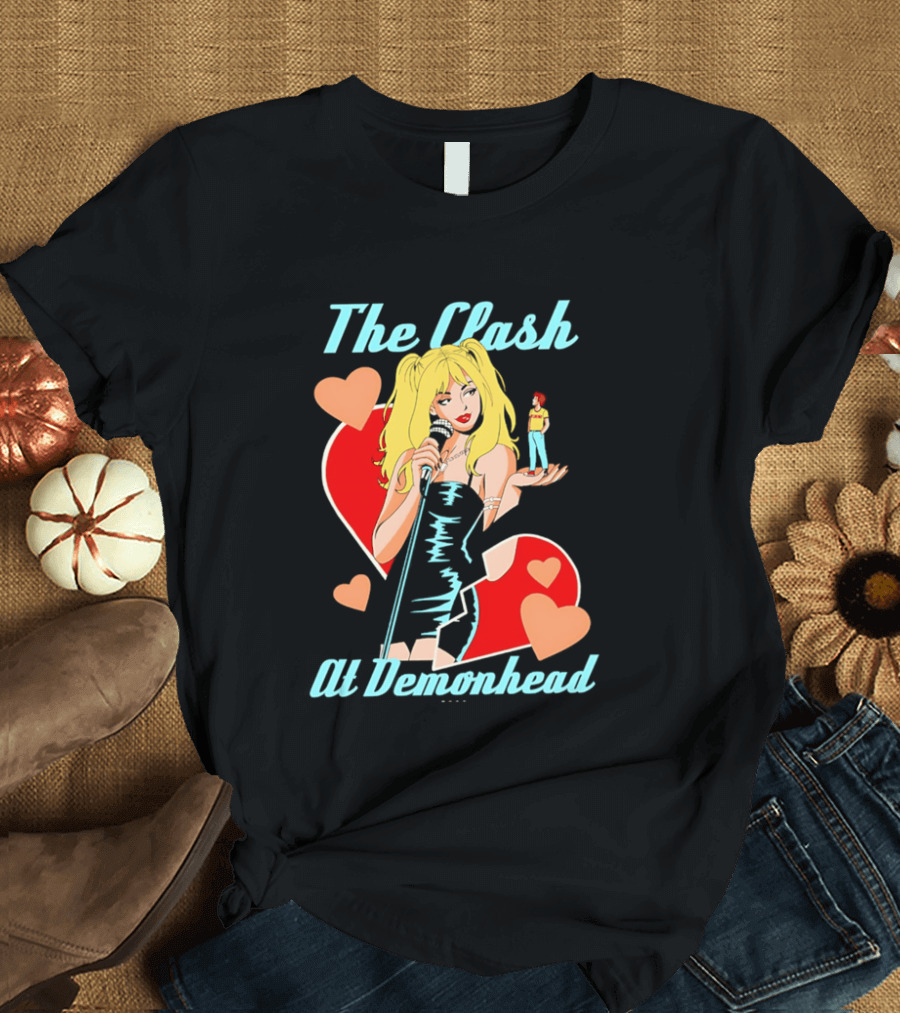 The Clash At Demonhead Heart And Singer With Microphone And Red Haired Figure T-Shirt