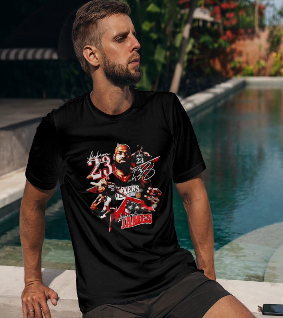 Philadelphia 76ers LeBron James 23 Collage Basketball Fan Gear T-Shirt