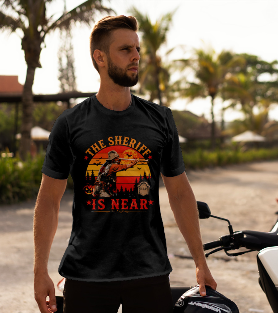 The Sheriff Is Near Halloween Cowboy Full Moon Tombstone Pumpkin Bats T-Shirt