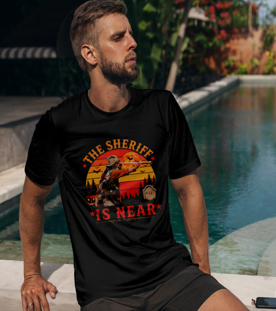 The Sheriff Is Near Halloween Cowboy Full Moon Tombstone Pumpkin Bats T-Shirt