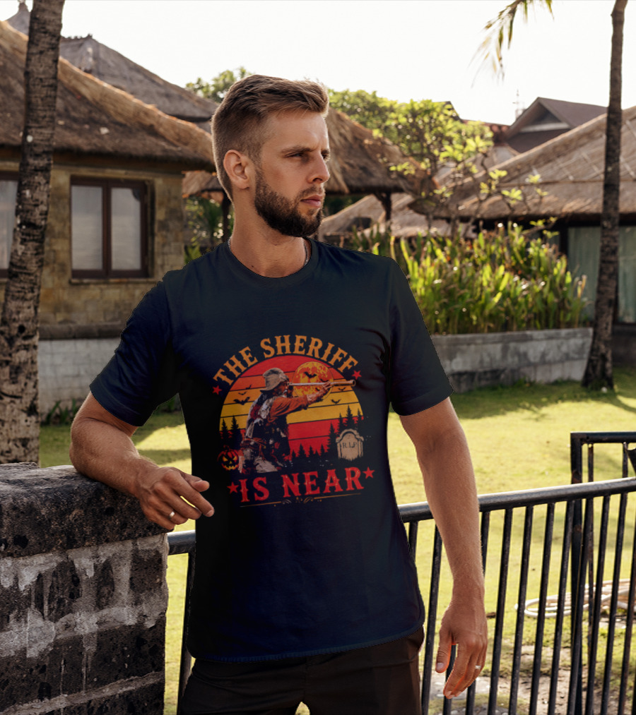 The Sheriff Is Near Halloween Cowboy Full Moon Tombstone Pumpkin Bats T-Shirt