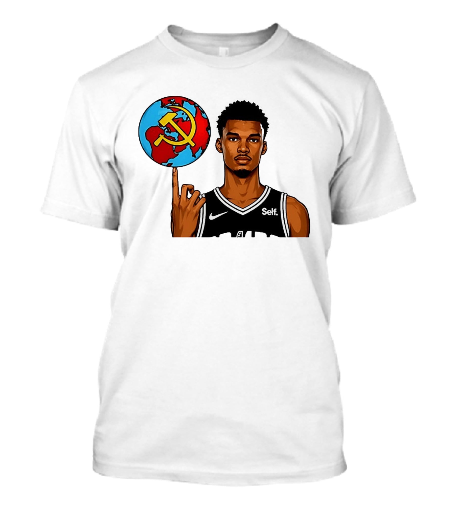 Victor Wembanyama Spinning Basketball With Communist Sickle Globe And Nike Self Jersey T-Shirt