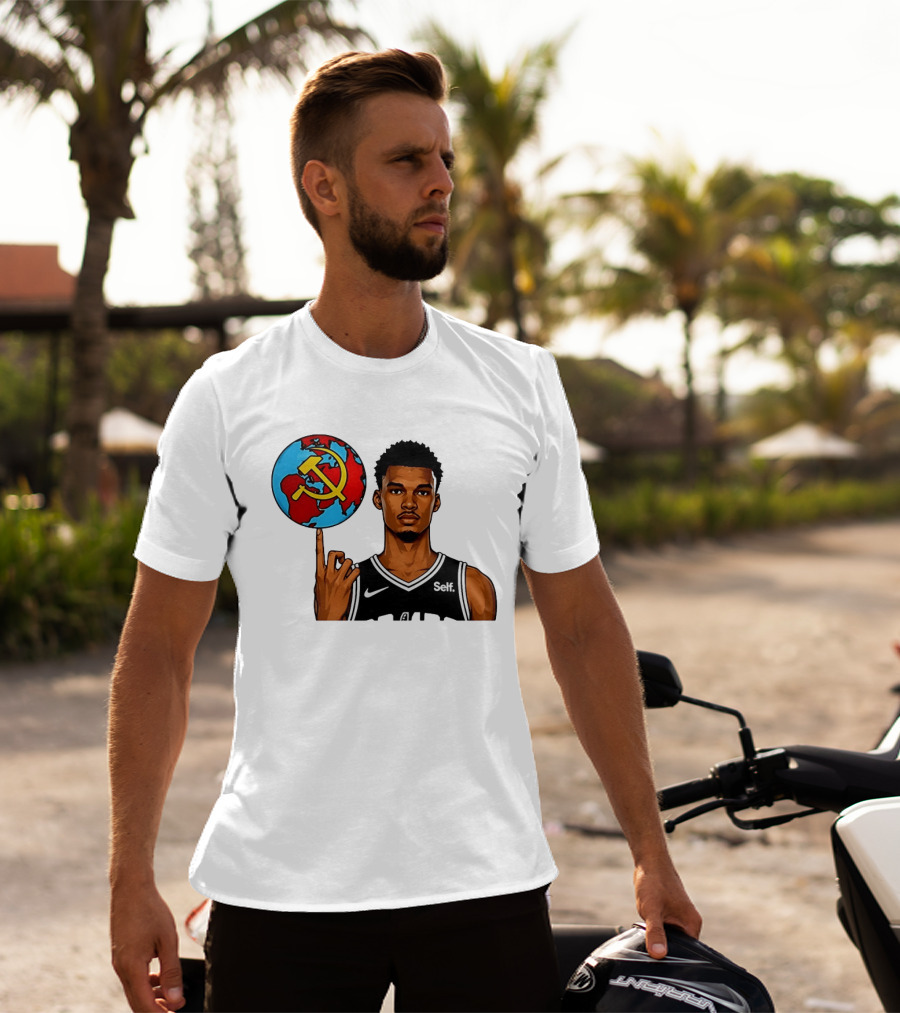 Victor Wembanyama Spinning Basketball With Communist Sickle Globe And Nike Self Jersey T-Shirt