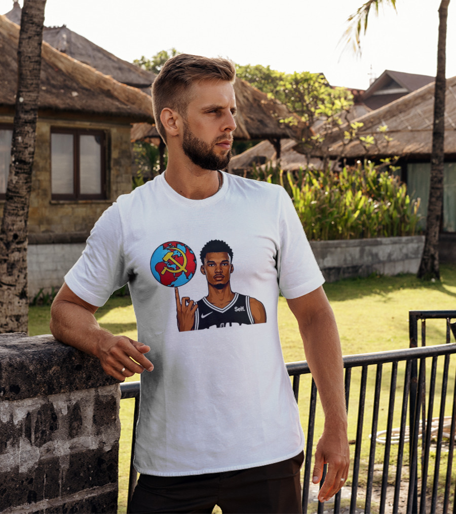 Victor Wembanyama Spinning Basketball With Communist Sickle Globe And Nike Self Jersey T-Shirt