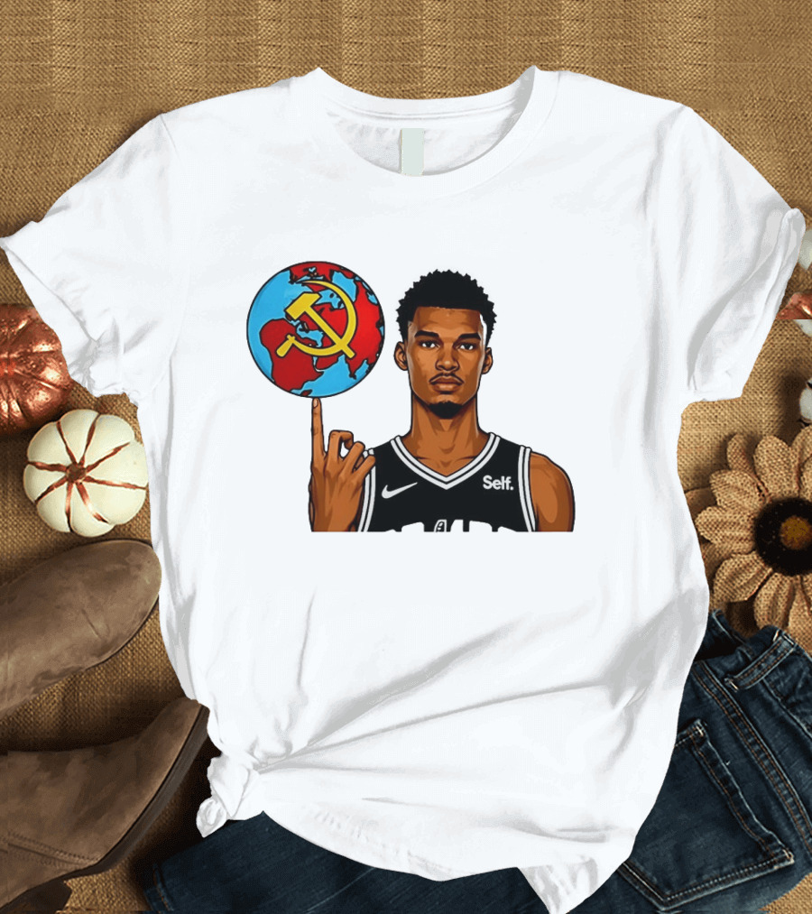 Victor Wembanyama Spinning Basketball With Communist Sickle Globe And Nike Self Jersey T-Shirt