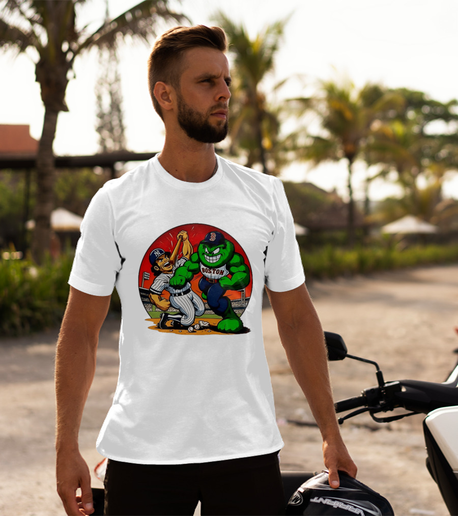 Boston Red Sox Vs New York Yankees Rivalry Cartoon Monsters Showdown T-Shirt