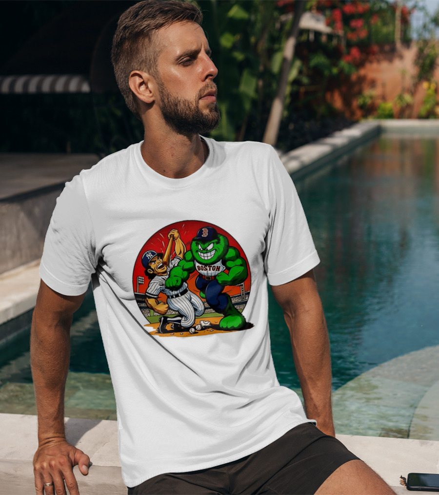 Boston Red Sox Vs New York Yankees Rivalry Cartoon Monsters Showdown T-Shirt