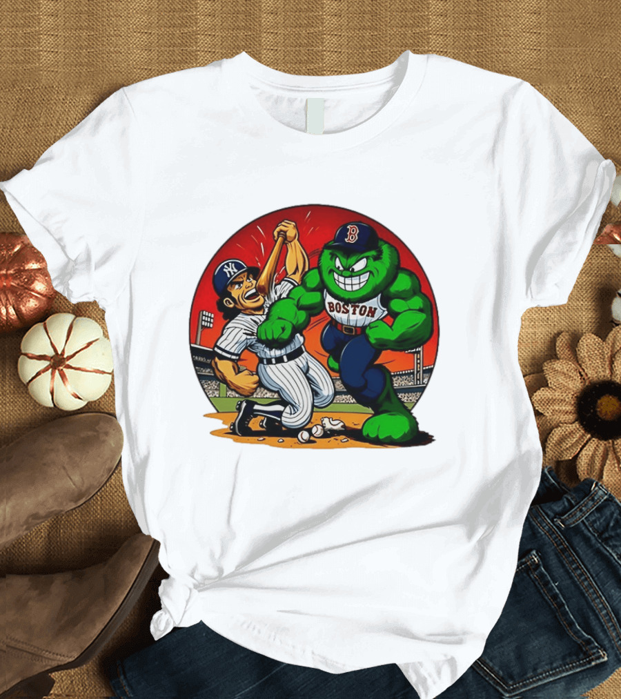 Boston Red Sox Vs New York Yankees Rivalry Cartoon Monsters Showdown T-Shirt