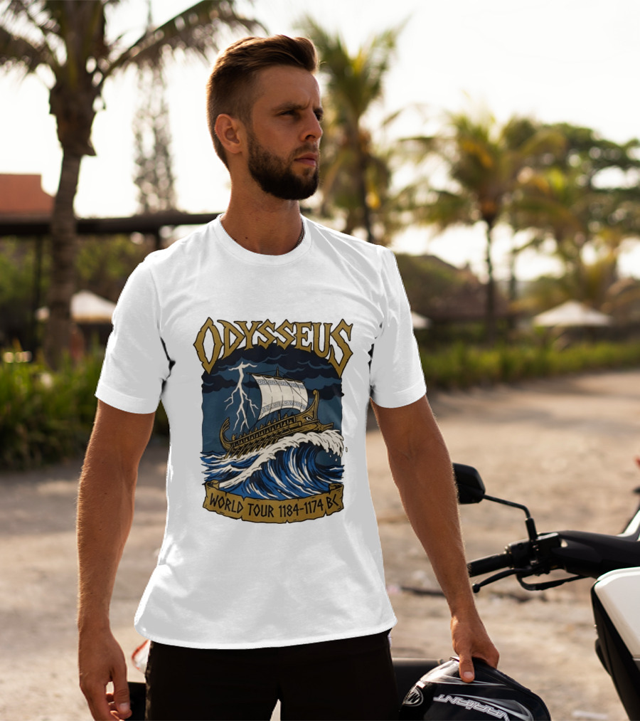 Odysseus World Tour 1184 1174 BC Viking Ship Adventure Wave Breaking Stormy Sea T-Shirt