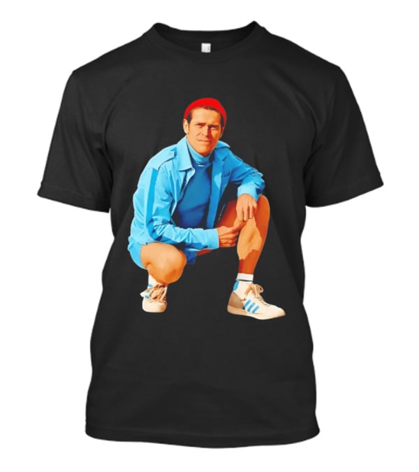 Willem Dafoe Meme Red Beanie Blue Tracksuit Squatting Pose T-Shirt