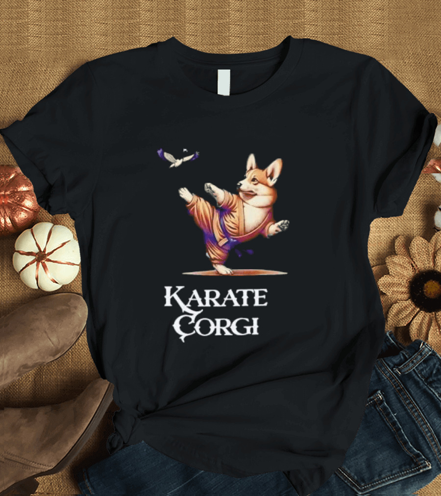 Karate Corgi Flying Crane Martial Arts Animal T-Shirt
