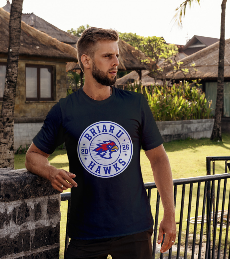 Briar U Hawks 2026 Circle Emblem Red Blue Hawk T-Shirt