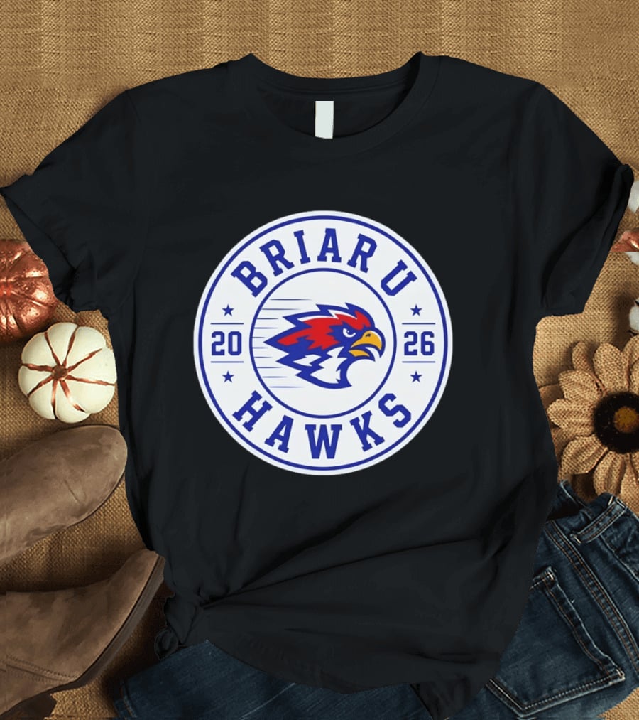Briar U Hawks 2026 Circle Emblem Red Blue Hawk T-Shirt