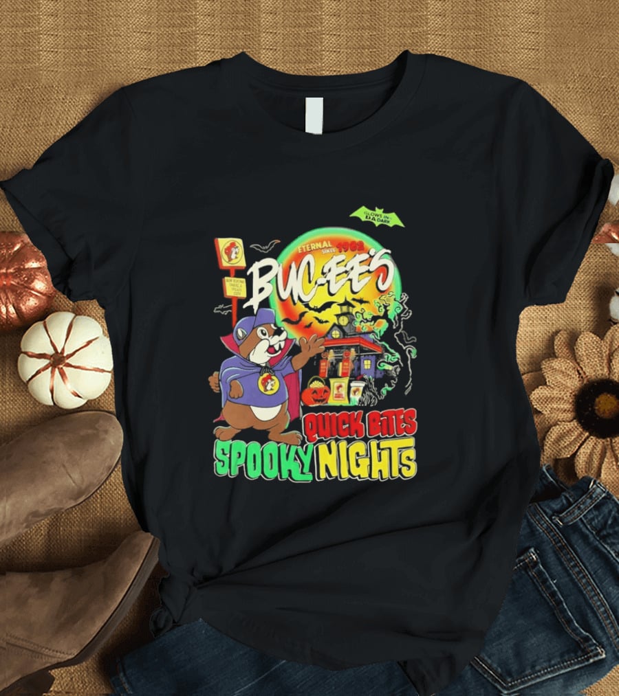 Buc Ee's Eternal Since 1982 Quick Bites Spooky Nights Halloween Glow In The Dark T-Shirt