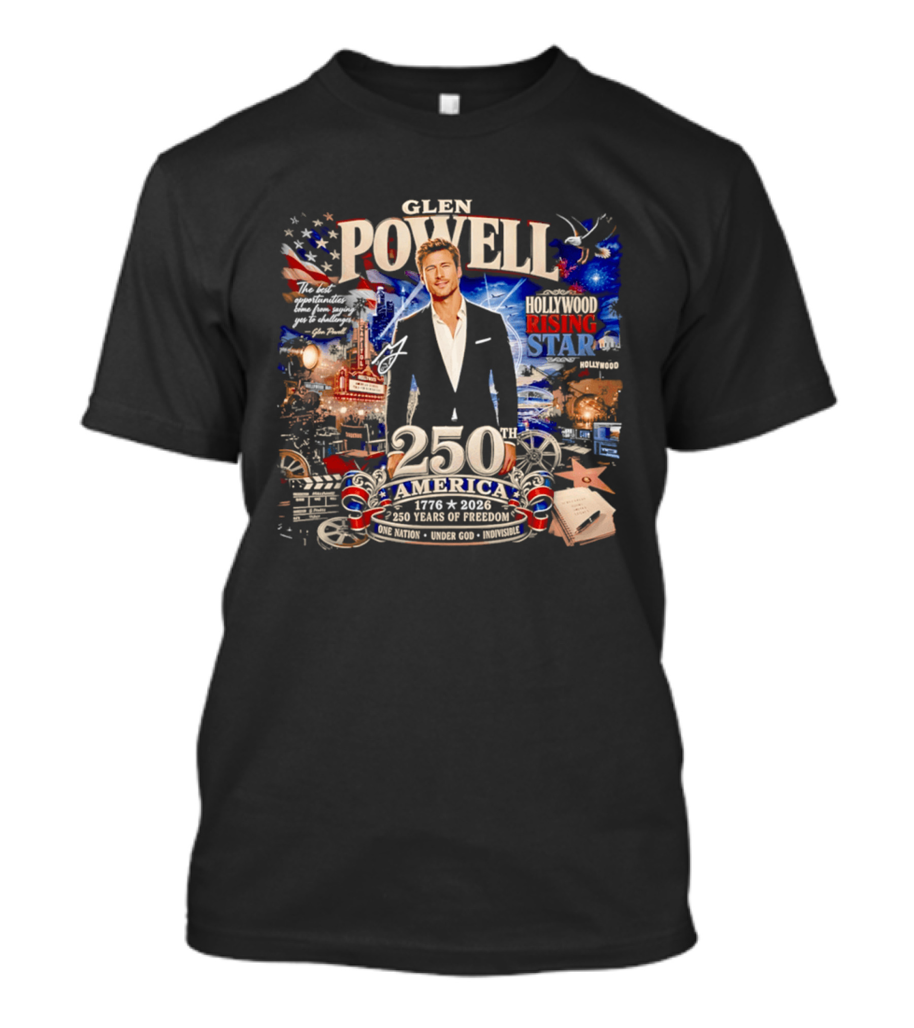 Glen Powell Hollywood Rising Star 250th America 1776 2026 Years Of Freedom T-Shirt