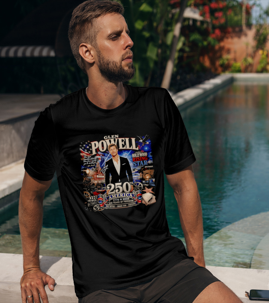 Glen Powell Hollywood Rising Star 250th America 1776 2026 Years Of Freedom T-Shirt